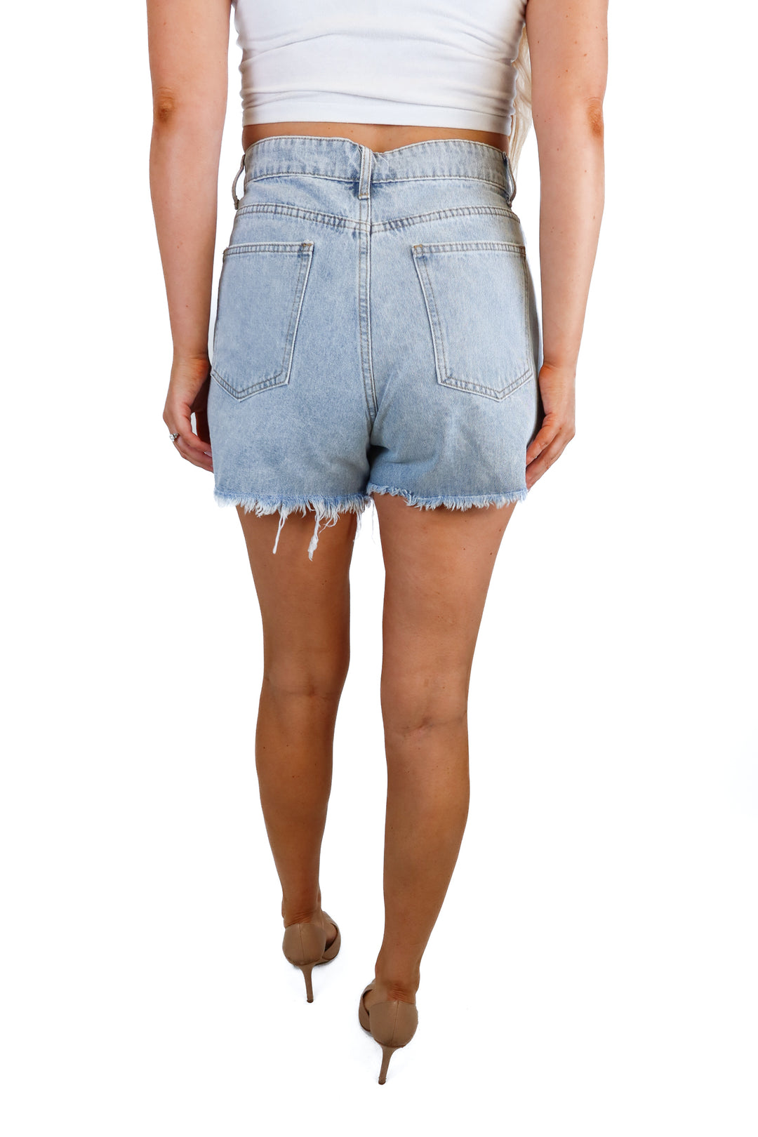buckle light wash rhinestone denim shorts NWT (L; Retail $55)