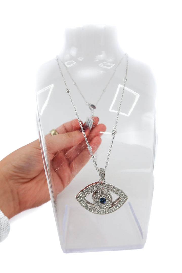 je t'aime by patti stanger large silver crystal eye necklace NWT (retail $100)