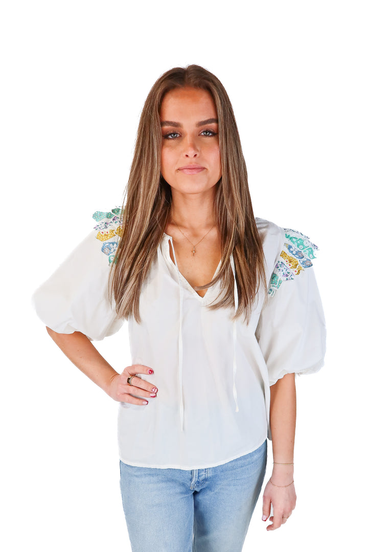 SEA white puff sleeve blouse (s)