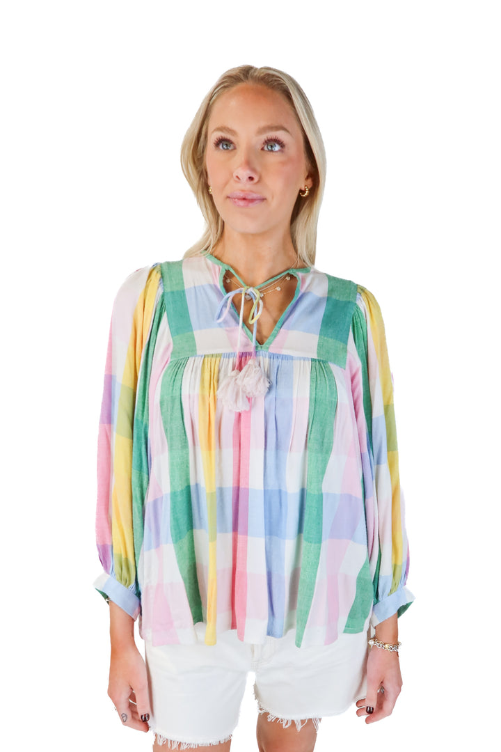 milly colorful checkered blouse (xs)