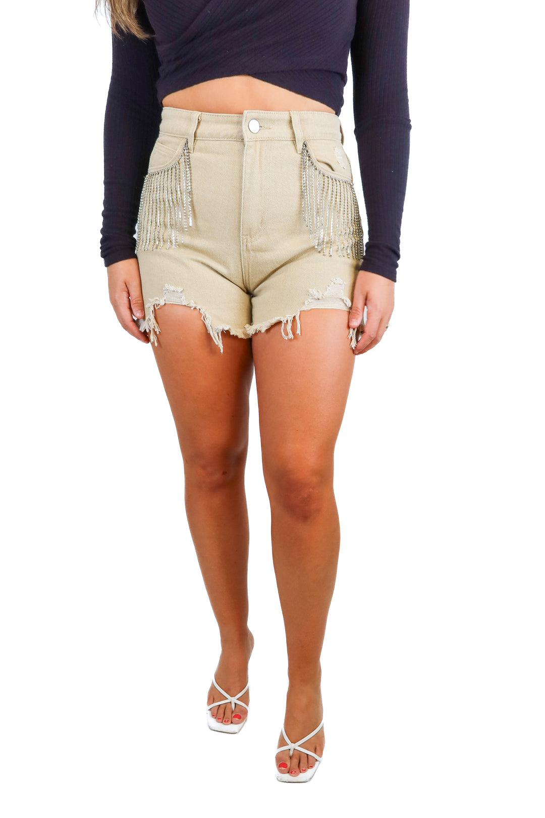 blue b taupe rhinestone denim shorts NWT (m)
