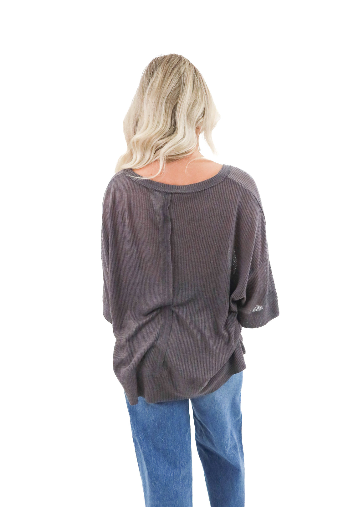 umgee dark grey ribbed tee (m)