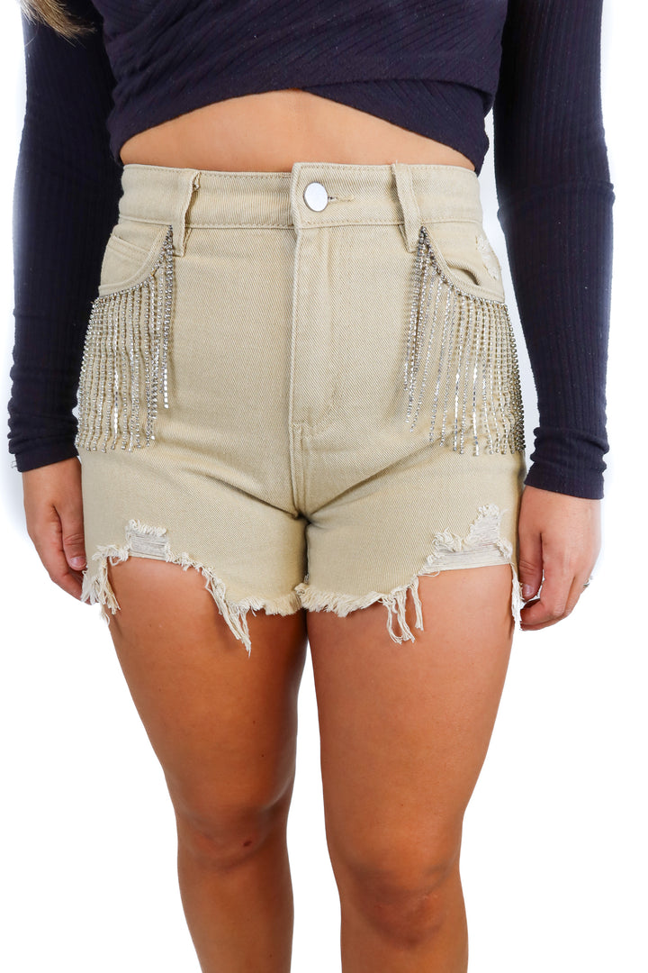 blue b taupe rhinestone denim shorts NWT (m)