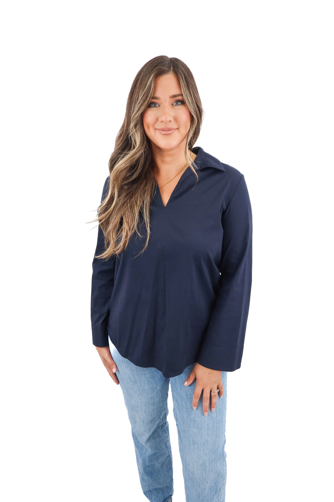 lafayette navy collared top (s; retail $798)