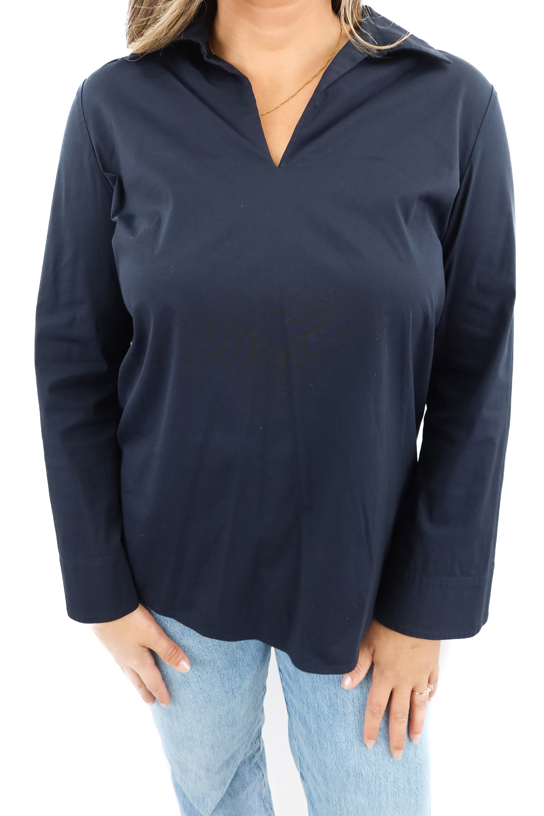 lafayette navy collared top (s; retail $798)