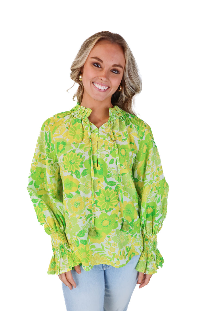 figue green/yellow floral blouse (xs; est retail around $400)