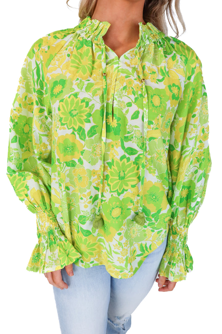 figue green/yellow floral blouse (xs; est retail around $400)