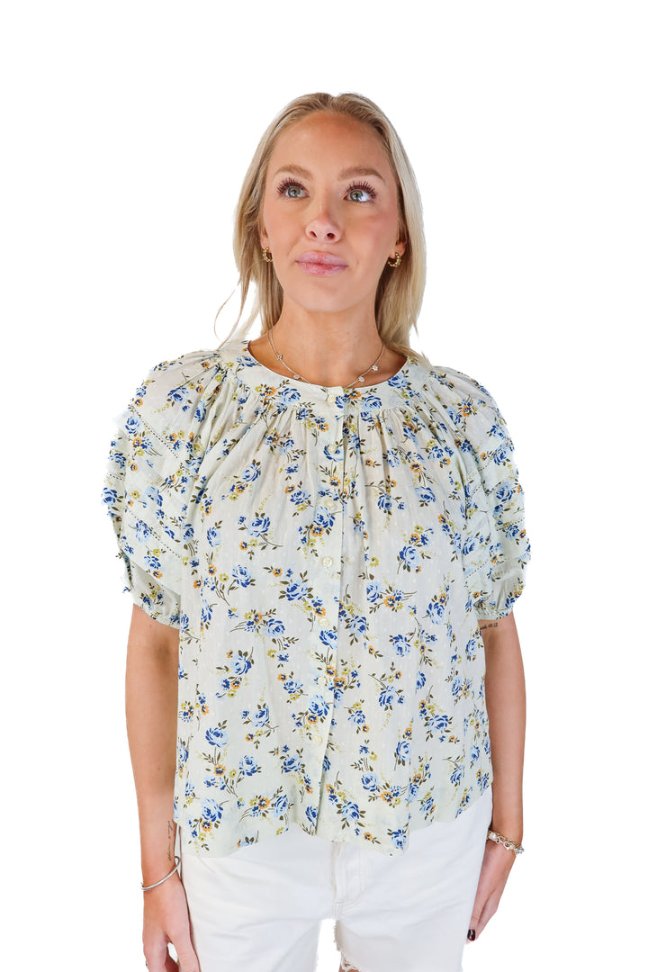 the great pale green bubble sleeve floral top (1)