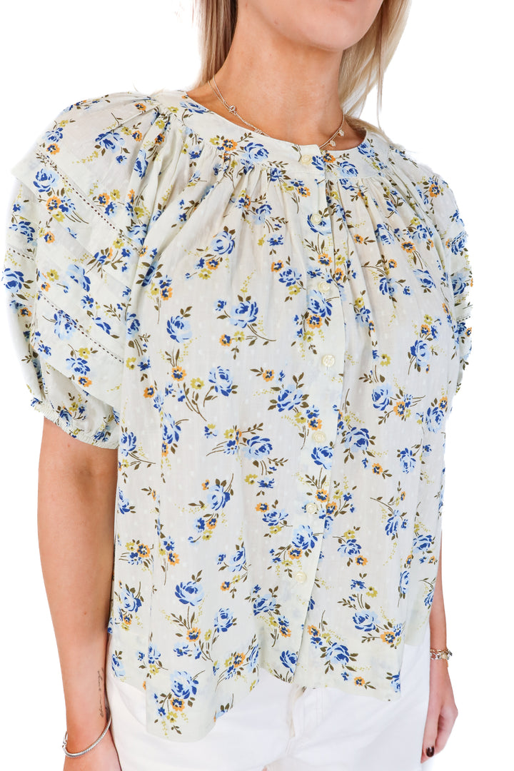 the great pale green bubble sleeve floral top (1)