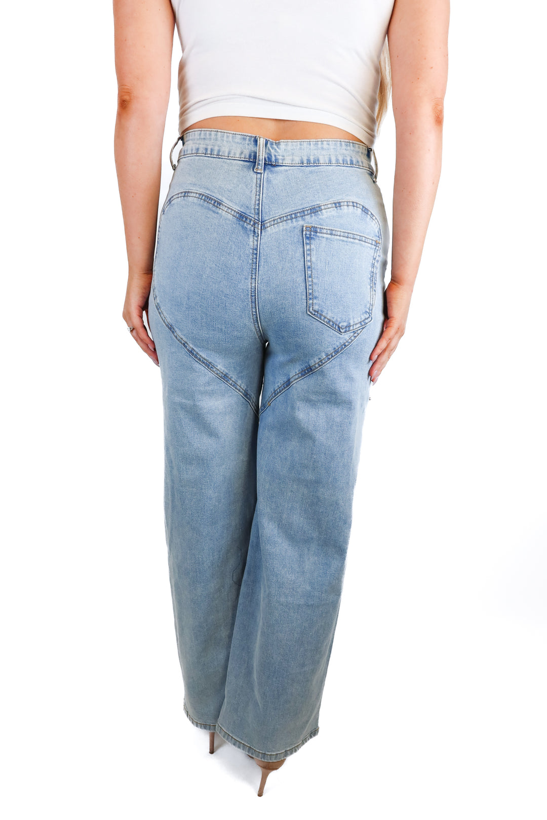 Blue B Light Wash Rhinestone Slit Wide Leg Jeans NWT (L; retail $80)
