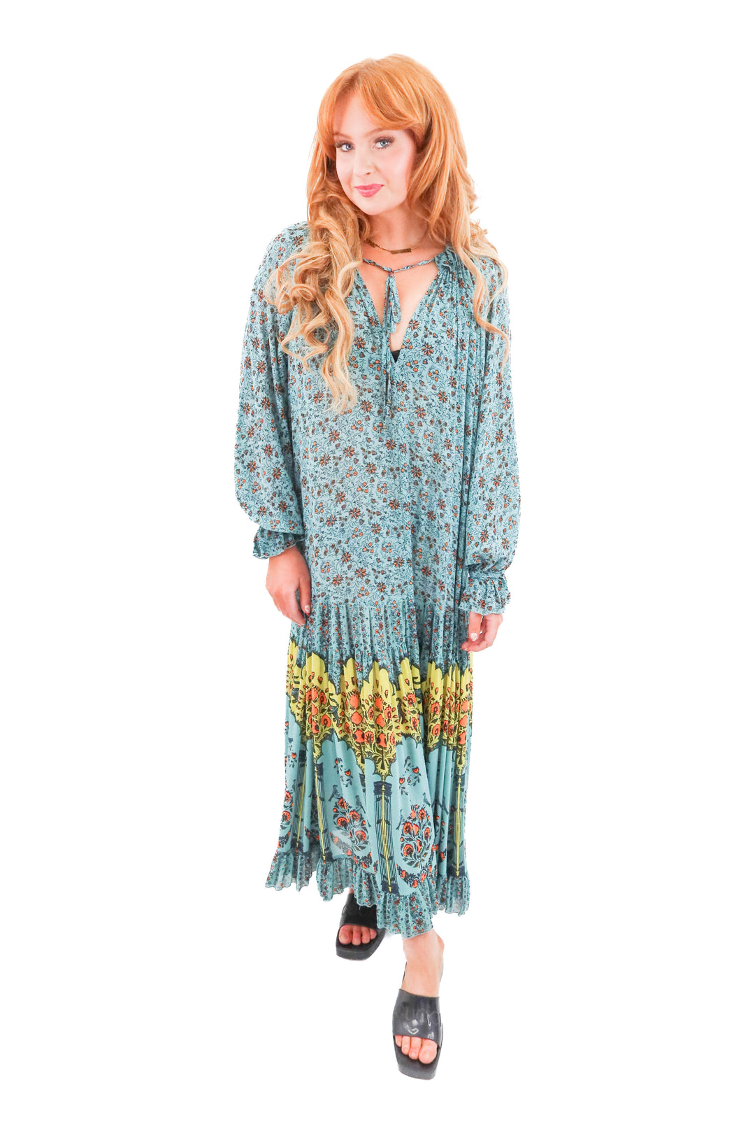 free people turquoise floral maxi dress (m; retail $238)
