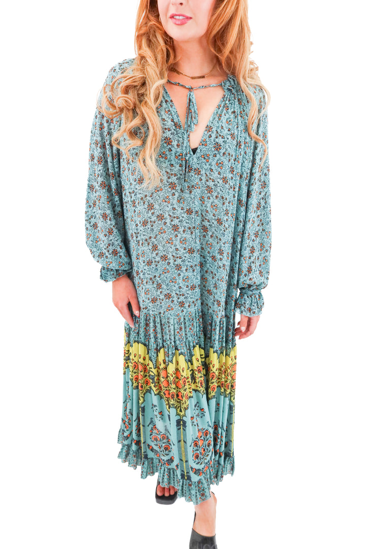 free people turquoise floral maxi dress (m; retail $238)