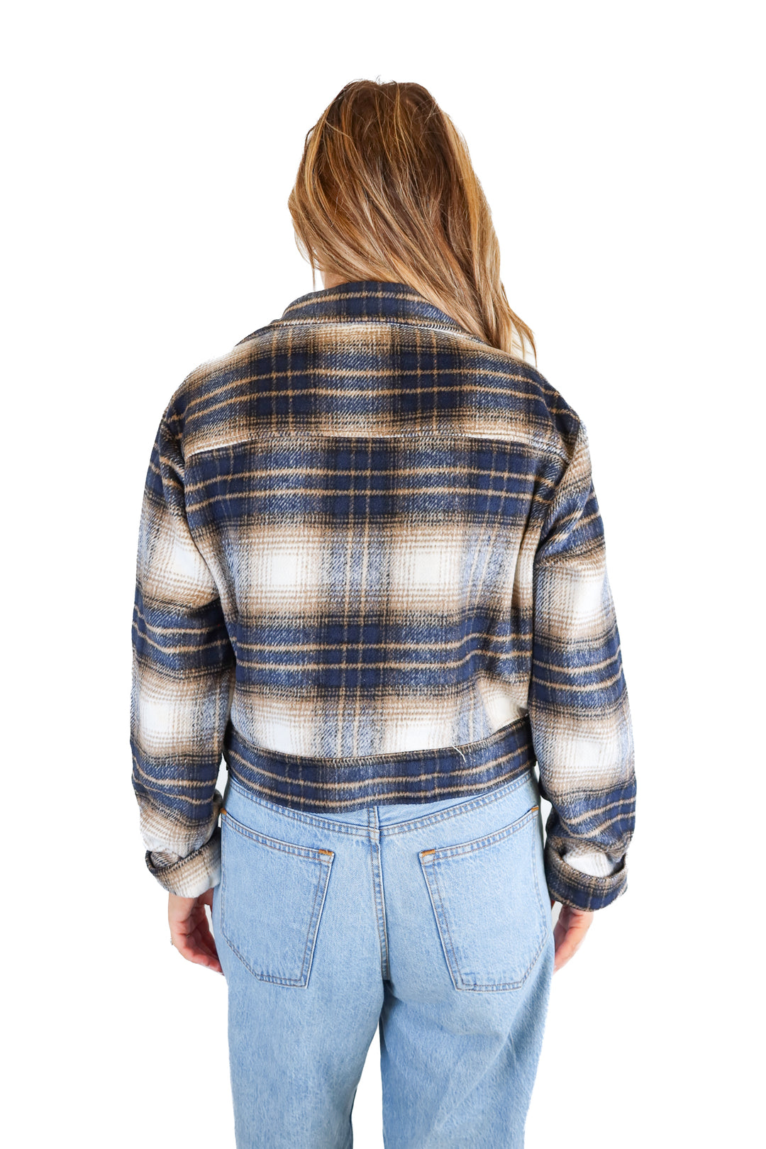 Carly Jean Navy Plaid Flannel Jacket