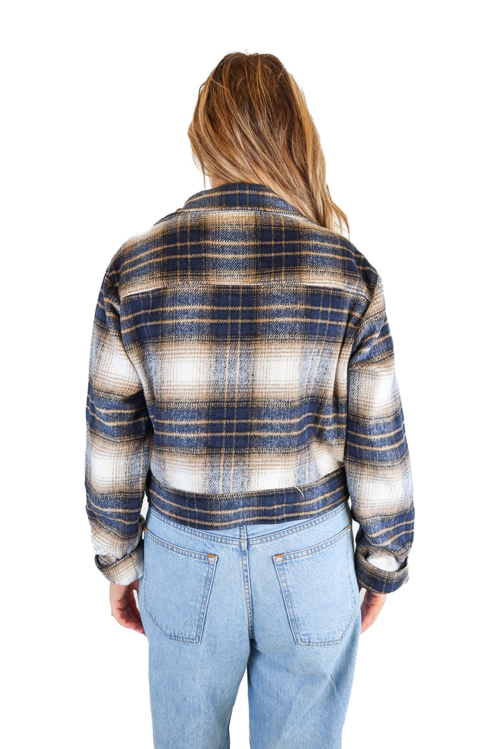 Carly Jean Navy Plaid Flannel Jacket