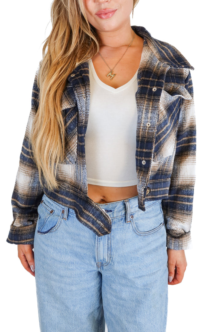 Carly Jean Navy Plaid Flannel Jacket