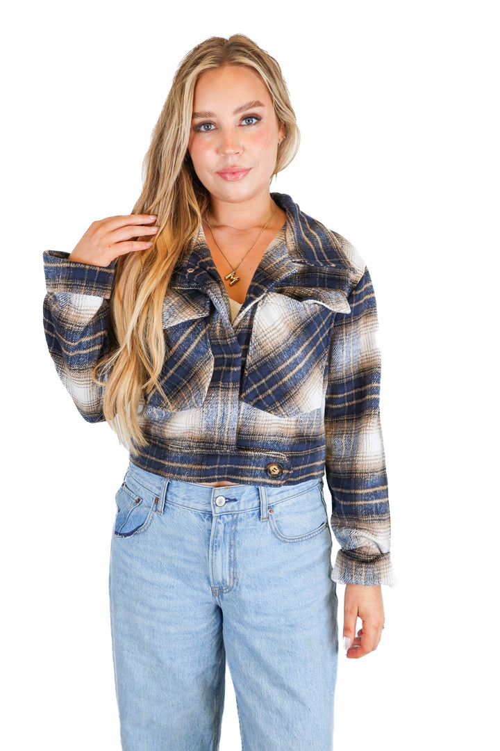 Carly Jean Navy Plaid Flannel Jacket