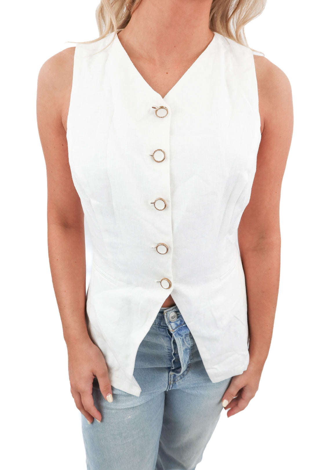 reformation white linen vest top NWT (6; retail $148)