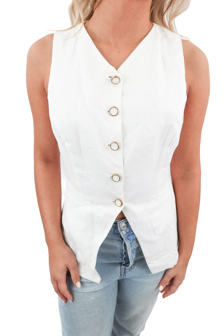 reformation white linen vest top NWT (6; retail $148)