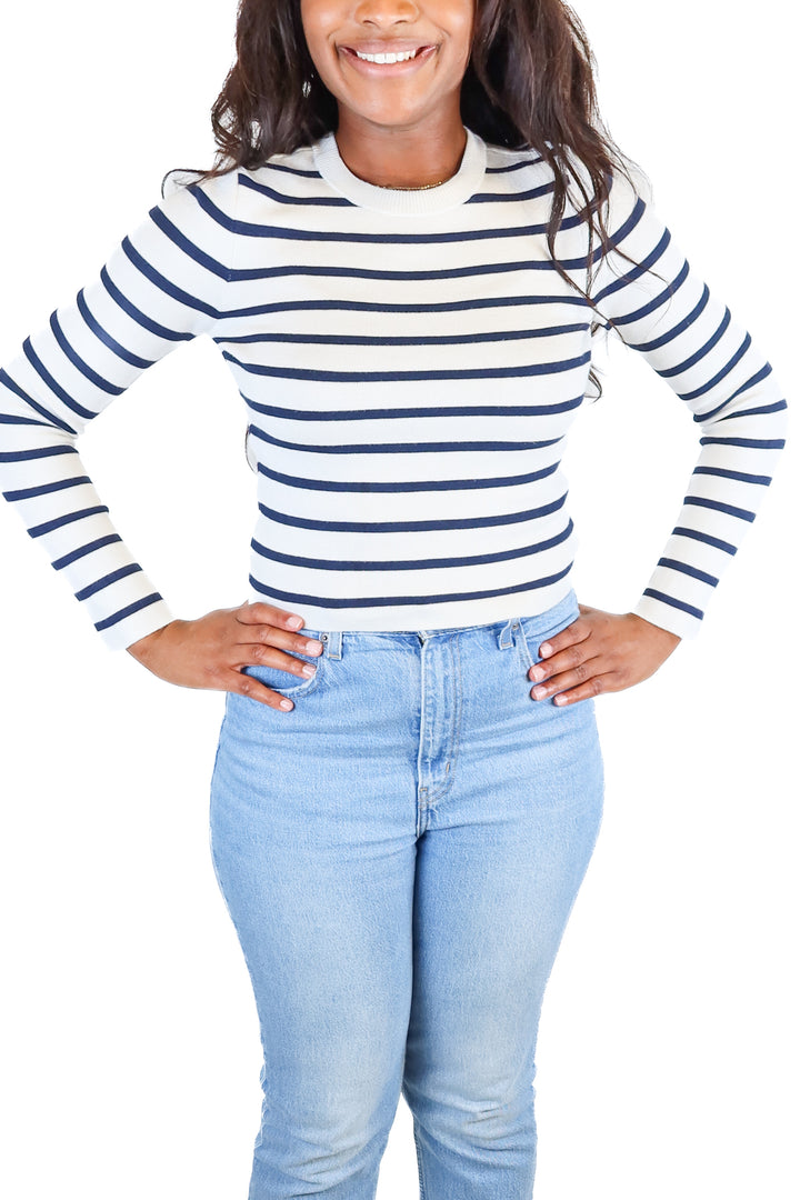 abercrombie navy/white striped sweater (s; retail $80)