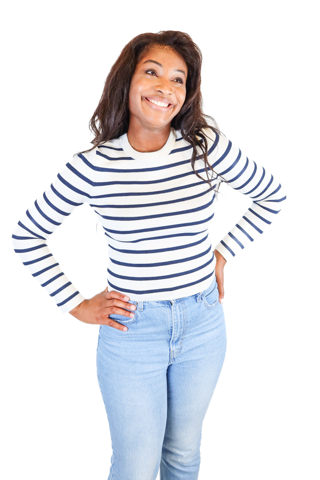 abercrombie navy/white striped sweater (s; retail $80)