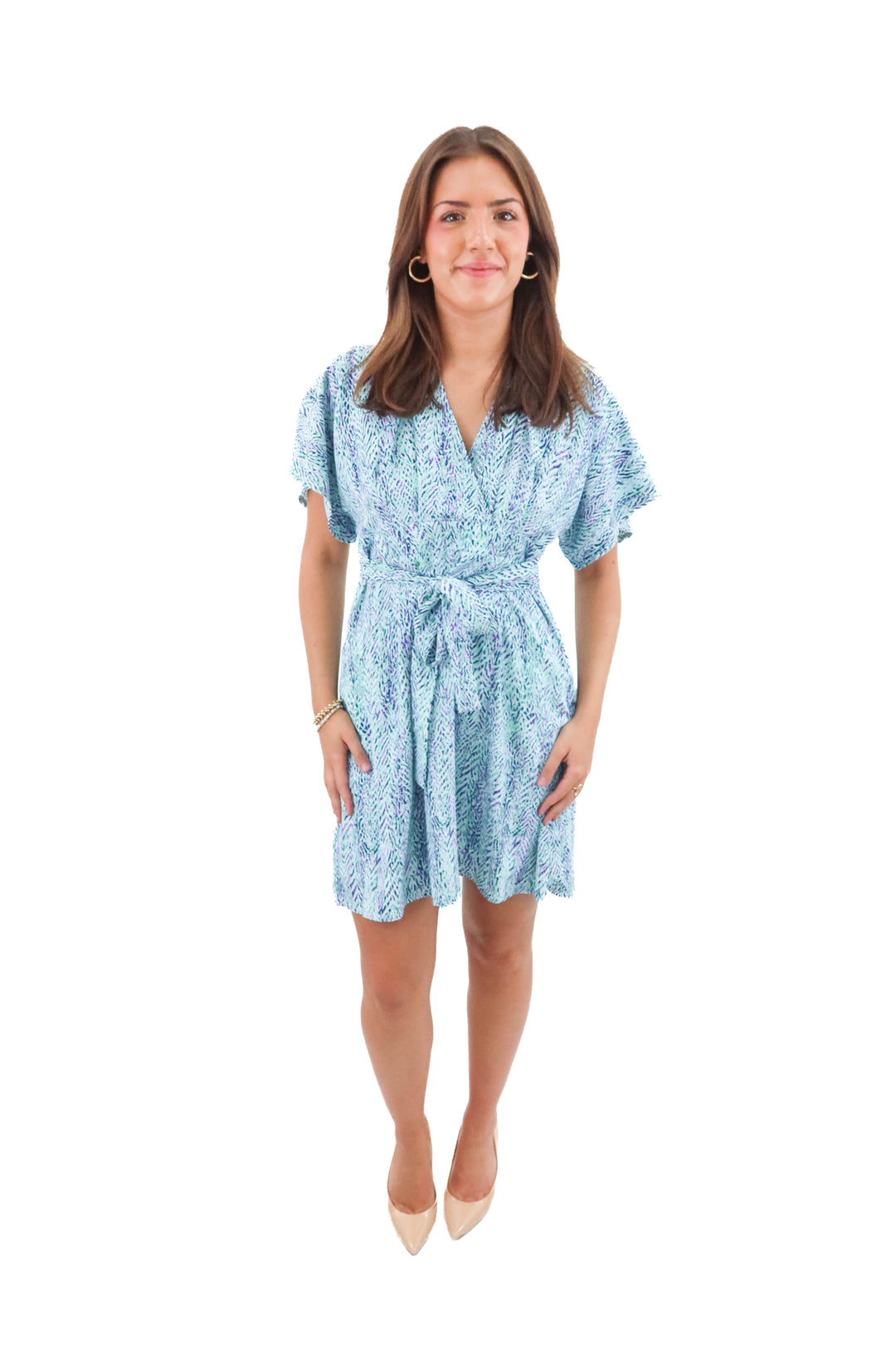 lili sidonio blue patterned mini dress (m; retail $98)