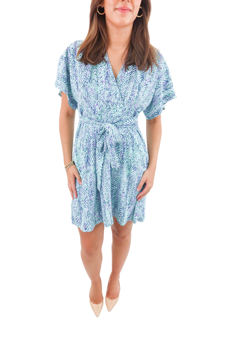 lili sidonio blue patterned mini dress (m; retail $98)