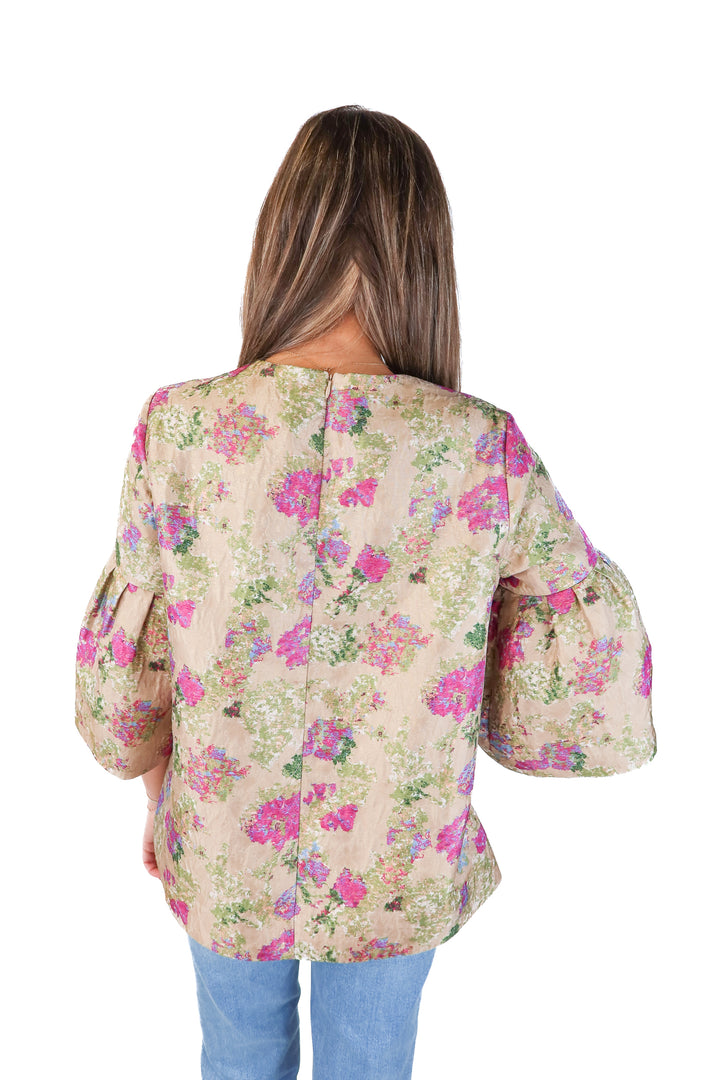 tuckernuck brown floral bell sleeve blouse (s)