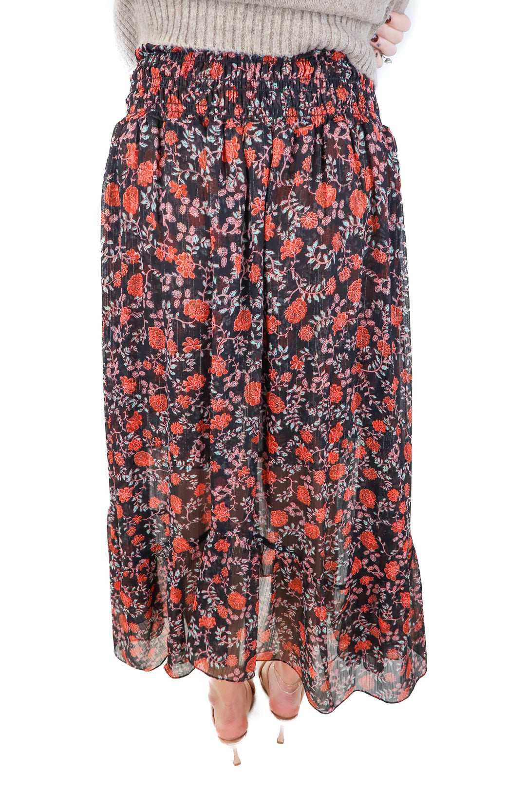 misa black/orange floral maxi skirt (xs)