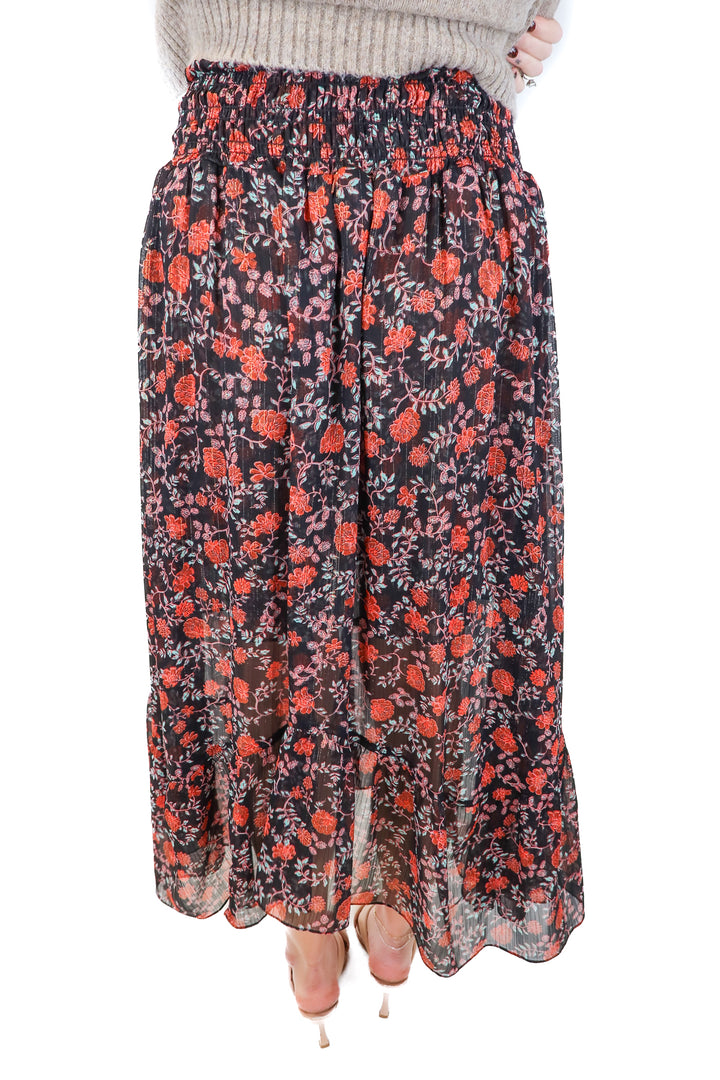 misa black/orange floral maxi skirt (xs)