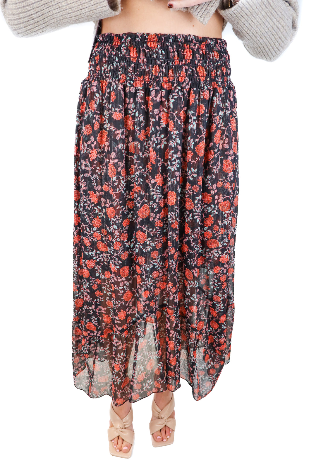 misa black/orange floral maxi skirt (xs)