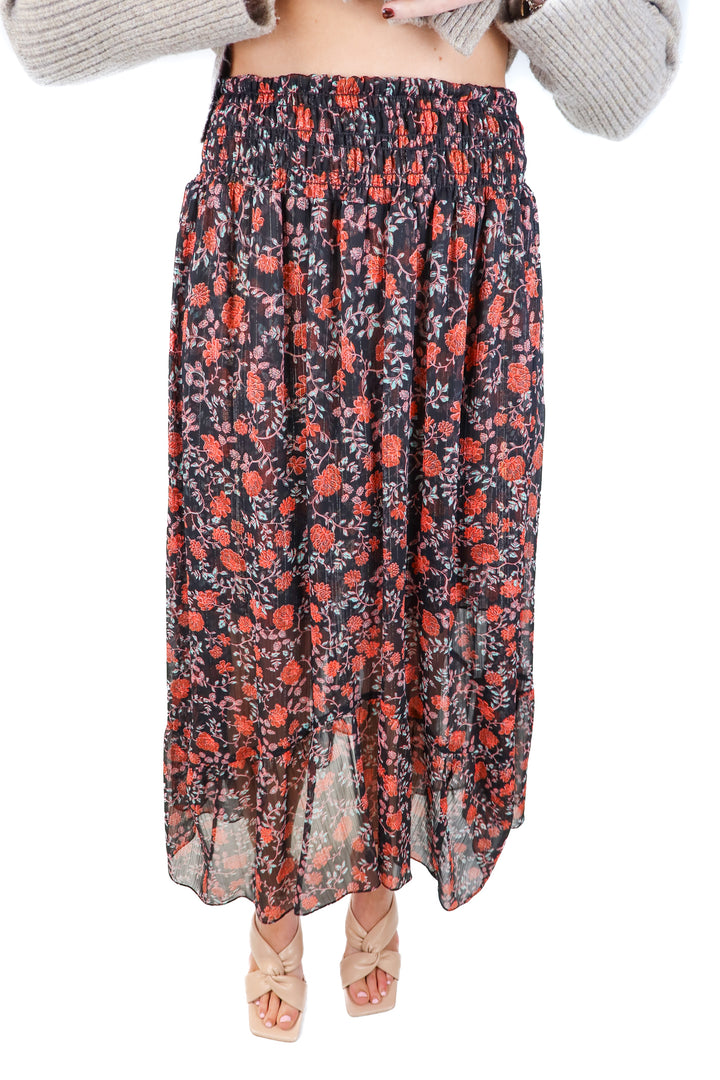 misa black/orange floral maxi skirt (xs)