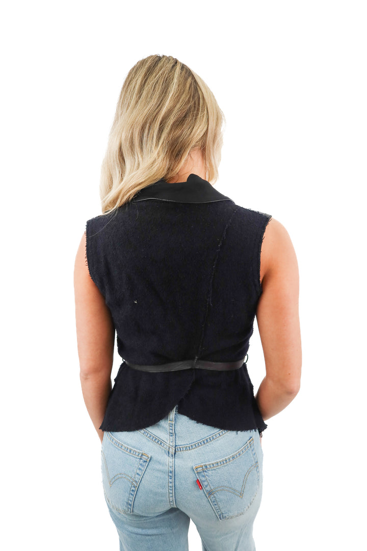 sultahn black leather wrap vest (s)