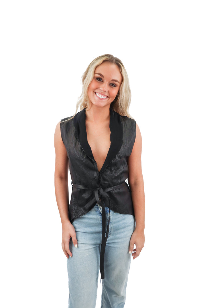 sultahn black leather wrap vest (s)
