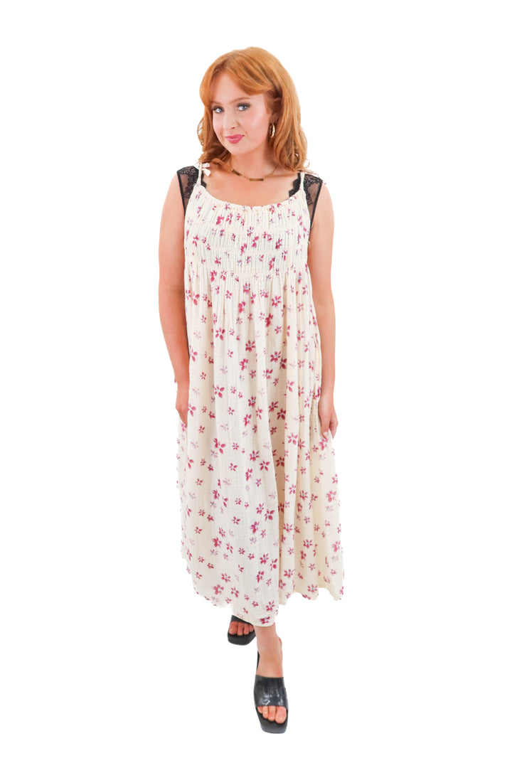 free people cream floral maxi dress (m; retail $198)