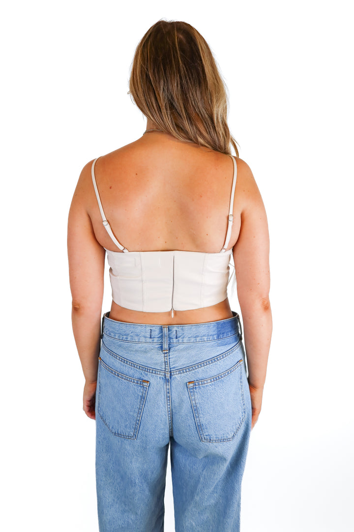 the posts tan faux leather corset top (M)