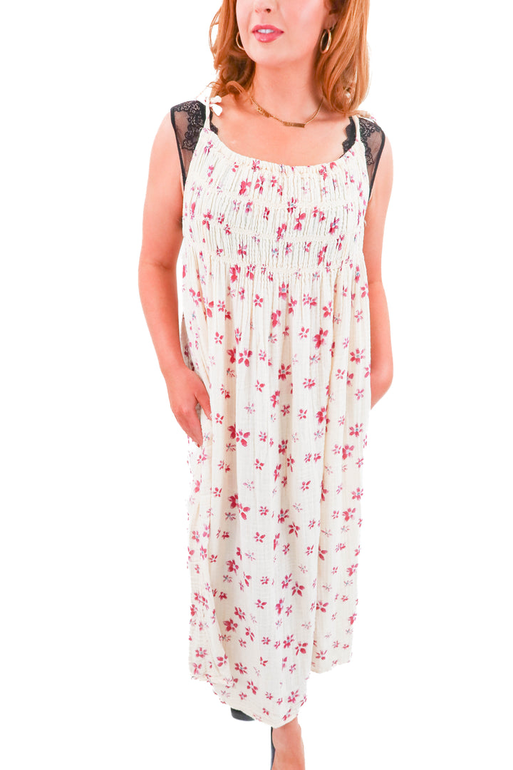 free people cream floral maxi dress (m; retail $198)