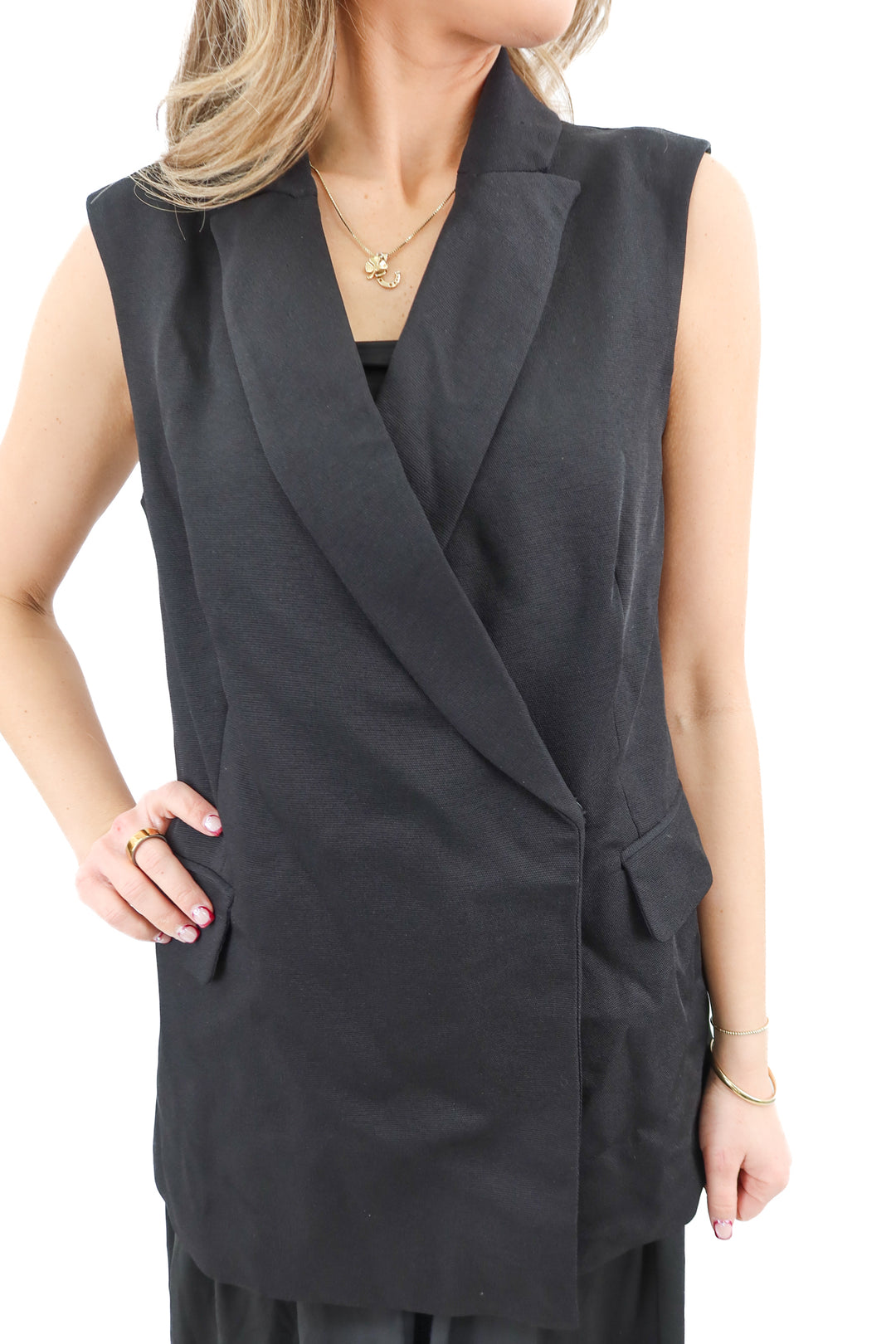 whbm black oversized vest top (xs; retail $120