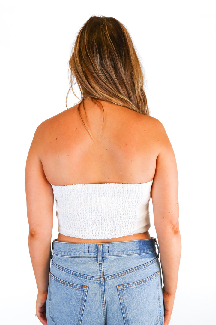 Abercrombie White Linen Strapless Crop Top (S)