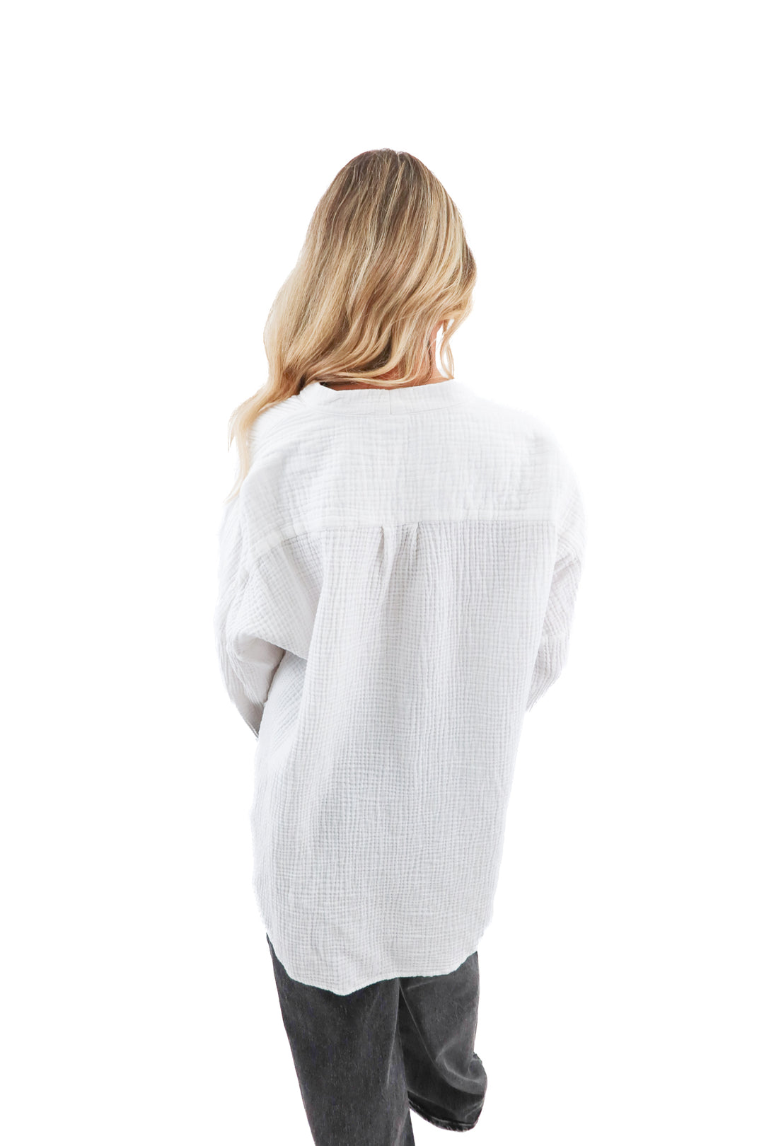 hwywt white long sleeve gauze top (XS)