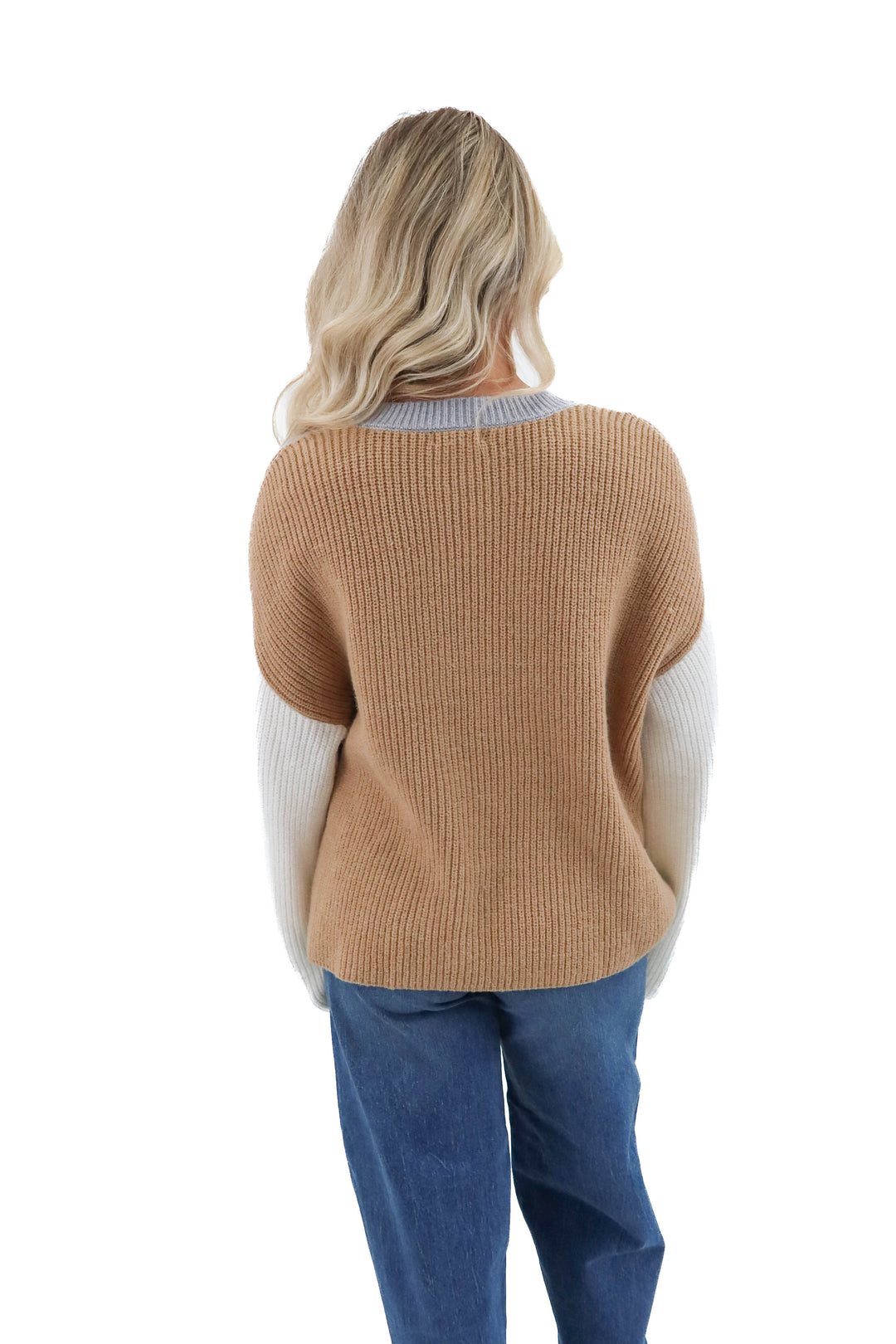 elan gray and white colorblock sweater (m; retail $98)