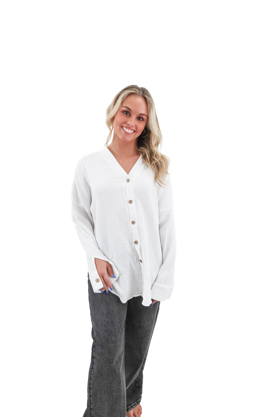 hwywt white long sleeve gauze top (XS)