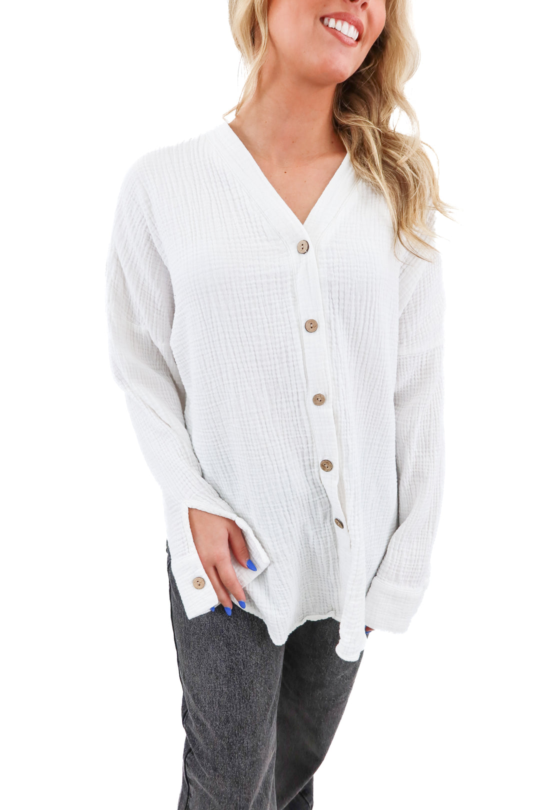 hwywt white long sleeve gauze top (XS)