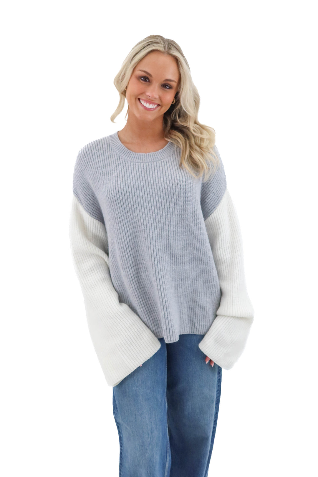 elan gray and white colorblock sweater (m; retail $98)