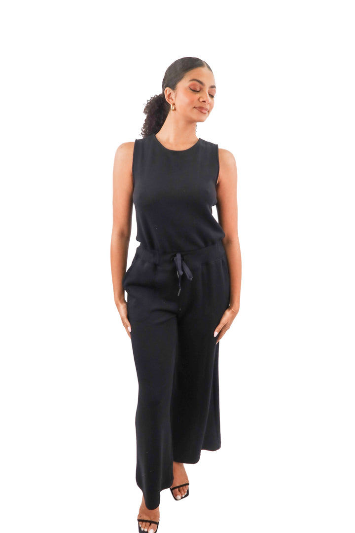 spanx black sleeveless wideleg jumpsuit (M)