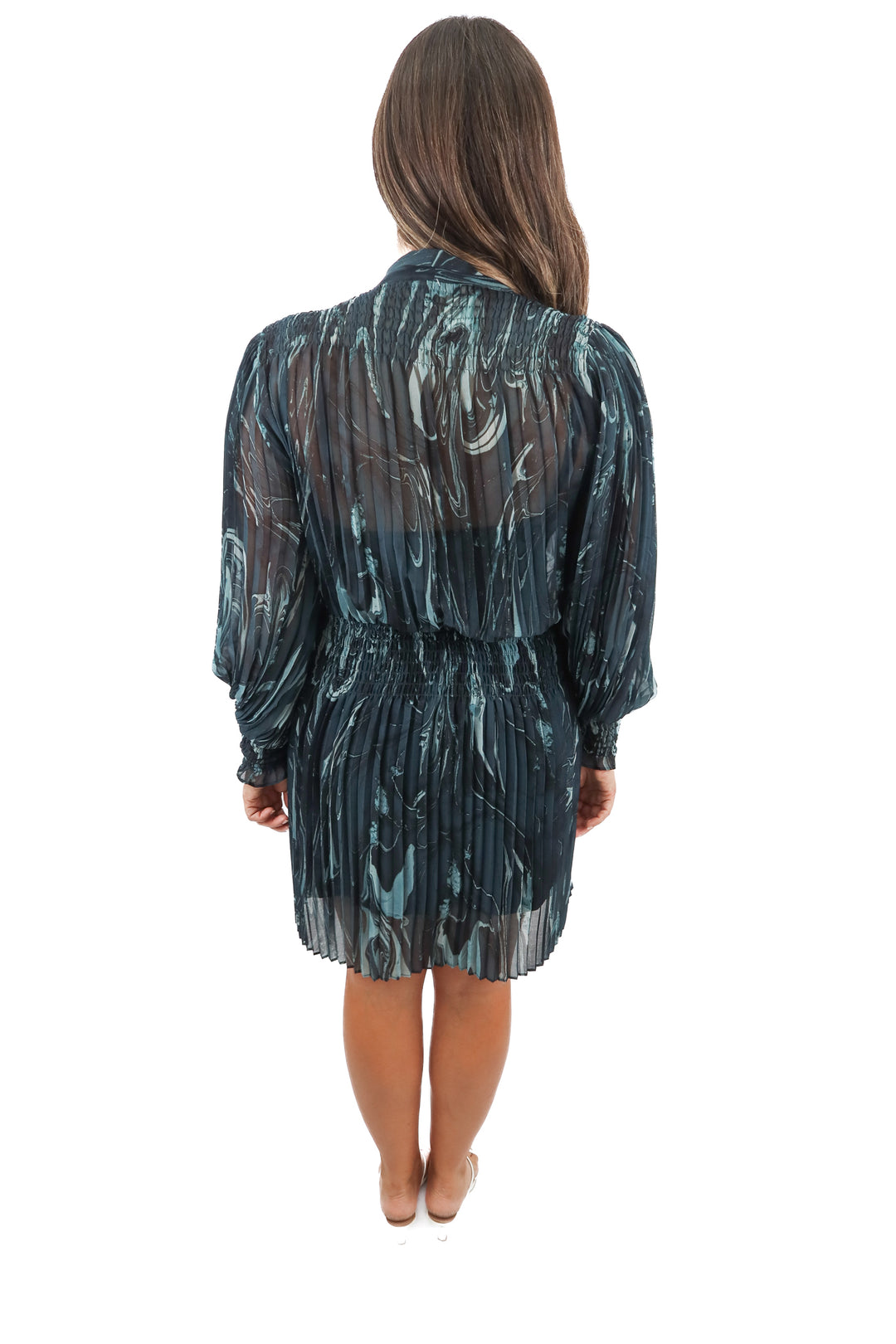 banana republic blue marble plisse dress (xs; retail $150)