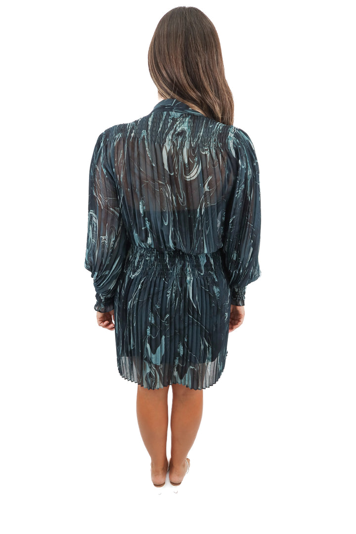 banana republic blue marble plisse dress (xs; retail $150)
