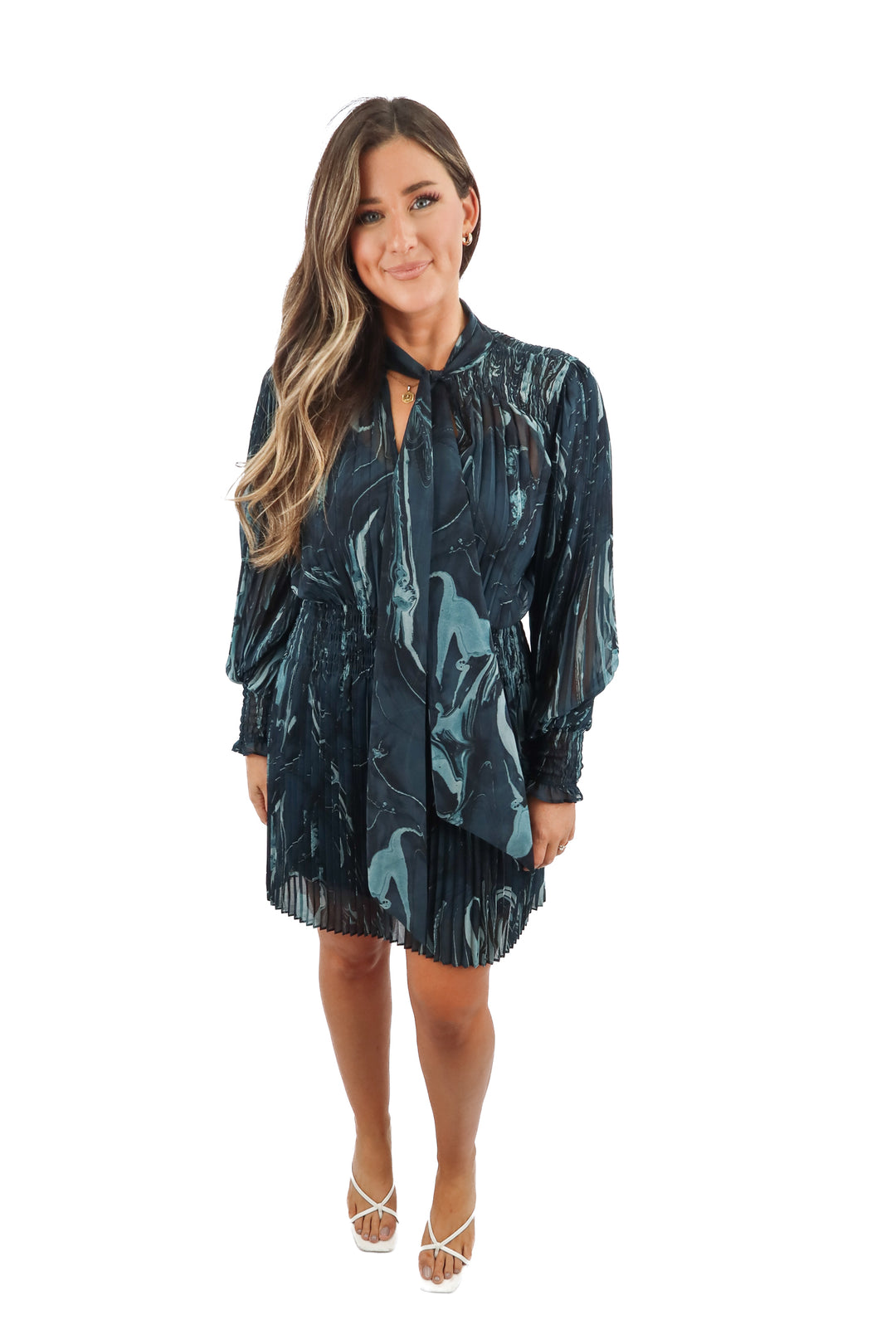 banana republic blue marble plisse dress (xs; retail $150)