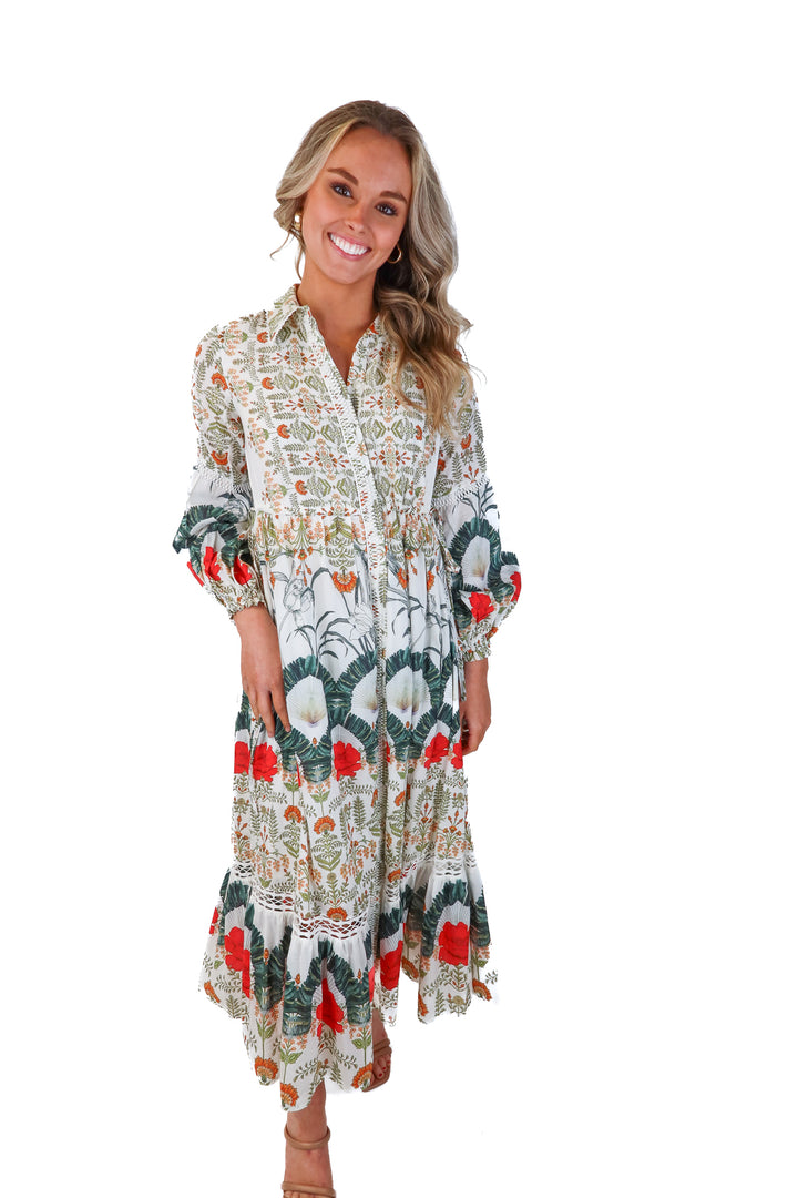 anthropologie white button front floral dress (xxs; retail $260)