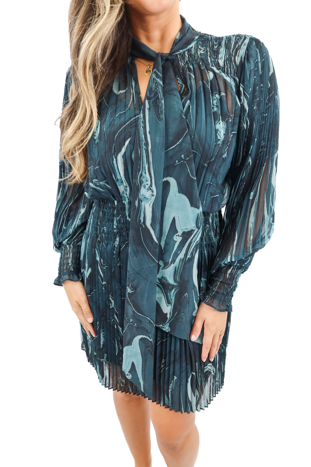 banana republic blue marble plisse dress (xs; retail $150)