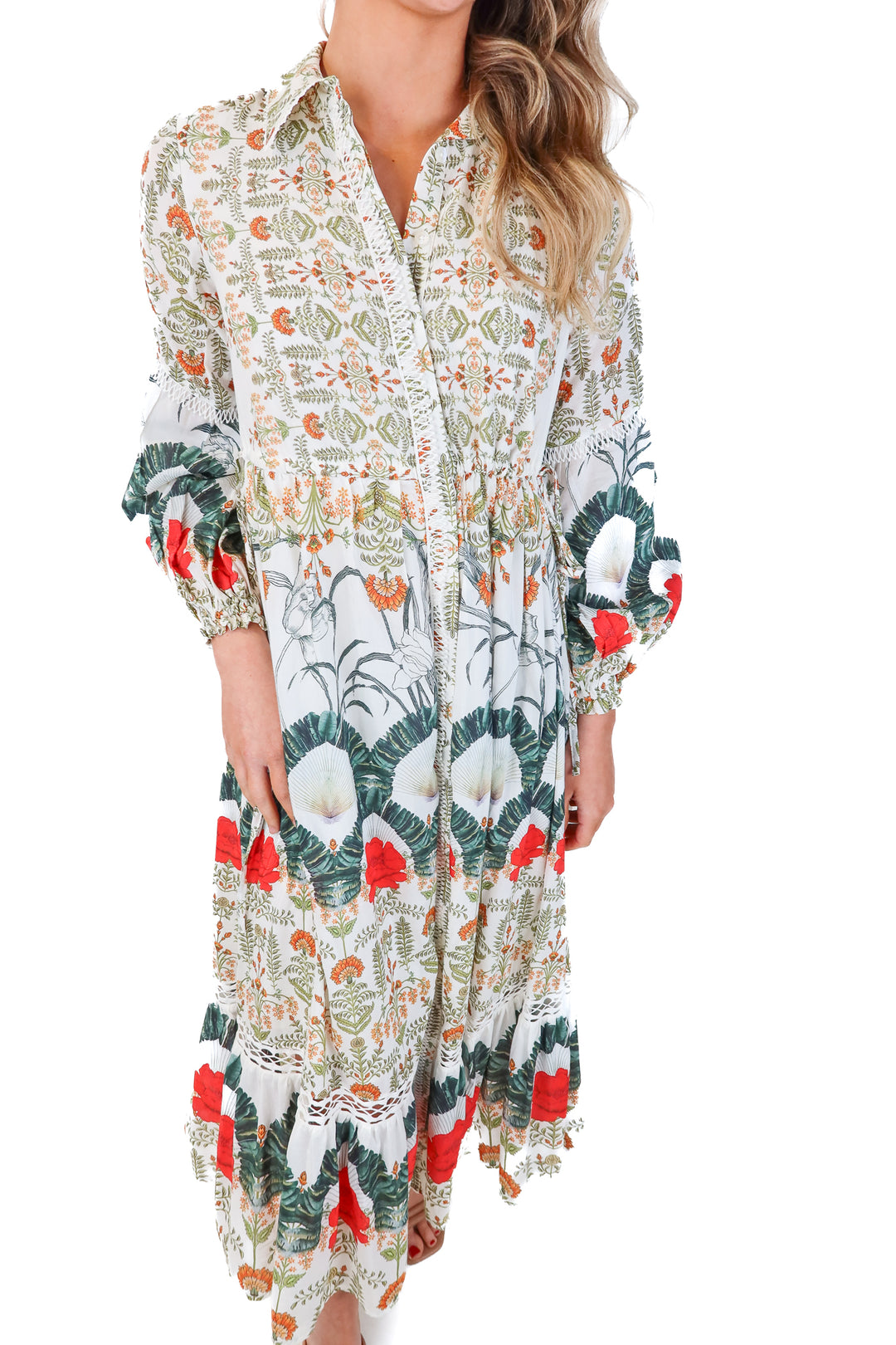 anthropologie white button front floral dress (xxs; retail $260)